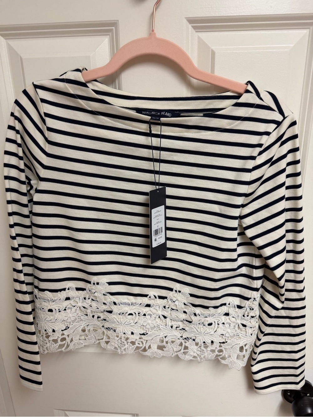 Veronica Beard Hovey Striped Lace T-Shirt Size XS - Picture 6 of 9